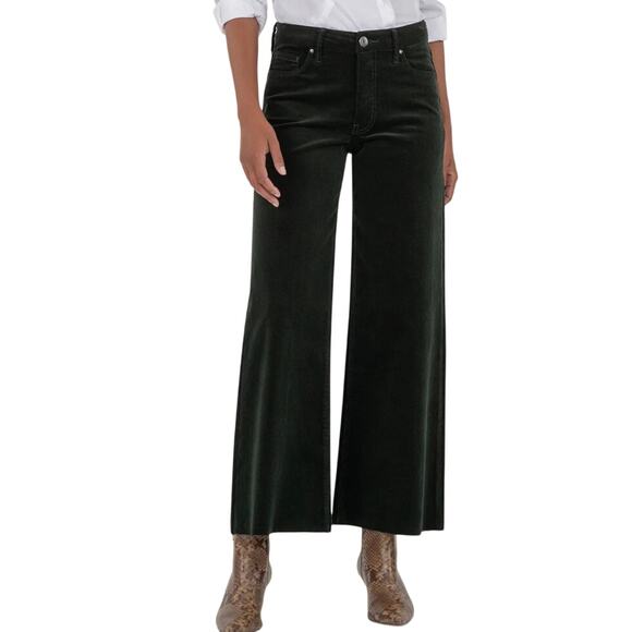 Kut from the Kloth Meg Corduroy Fab Ab Wide Leg Dark Forest Green 4 Petite - Picture 1 of 14